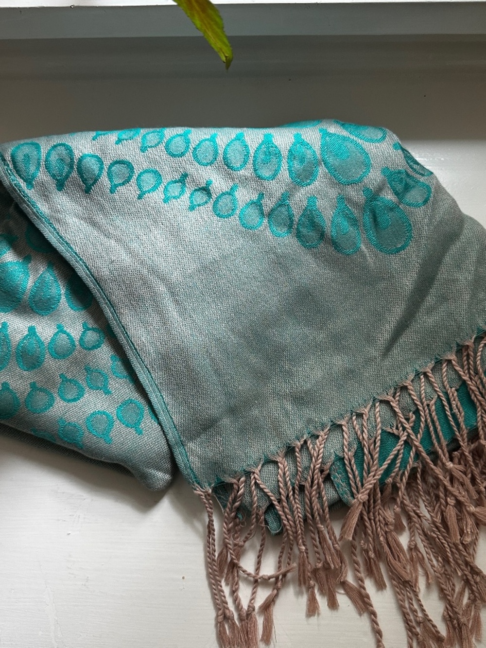 Authentic Pashmina from Thailand in Teal and Gray